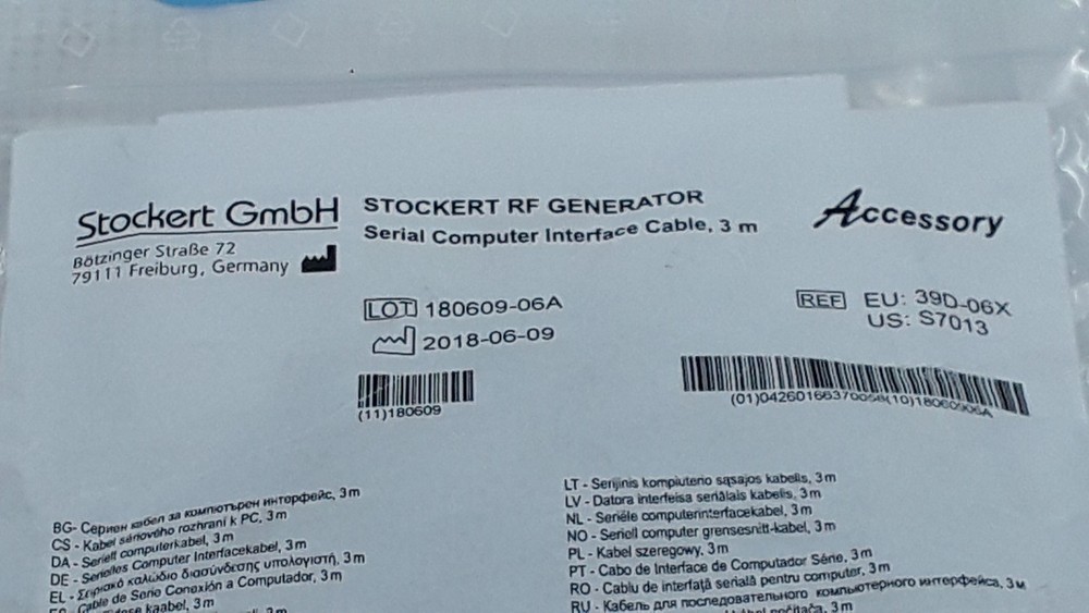Stockert GmbH RF Generator Serial Computer Interface Cable 3m REF S7013