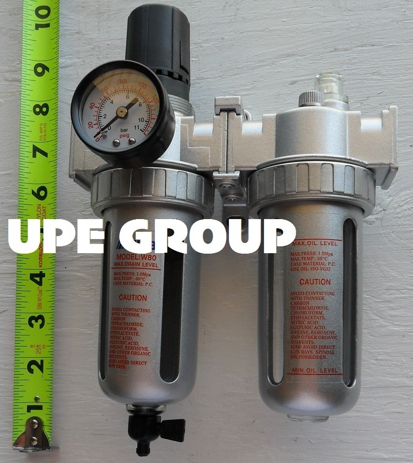 3/8" MID FLOW COMBO PARTICULATE FILTER / REGULATOR & LUBRICATOR COMPRESSED AIR