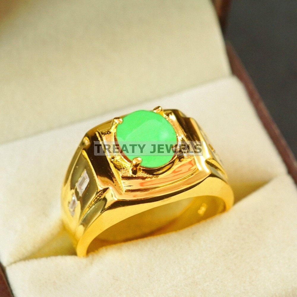 Jade Oval Cut With 14K Solid Gold Ring For Men's #B142