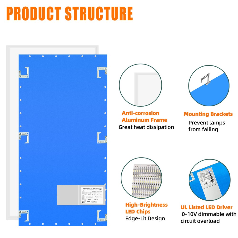 2-Pack, 2x4 LED Troffer Ceiling Panel Light, 75W, 5000K, 7800LM, 0-10V Dimmable