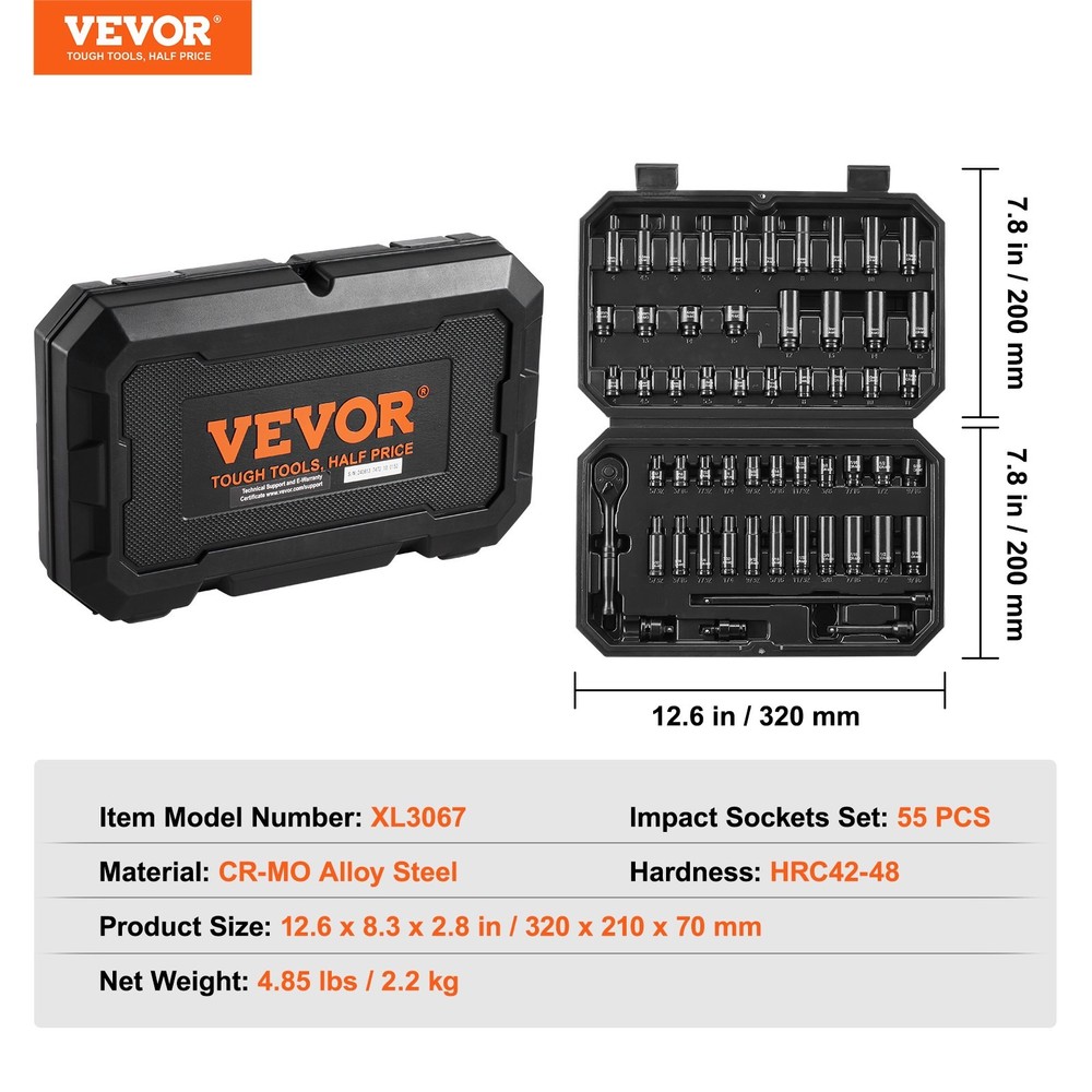 HOT/ Drive Impact Socket Set 1/4" - 55 Piece Deep&Shallow Socket Set SAE 5/32"-