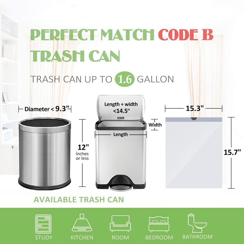 1.6 Gallon 100 Counts Strong Drawstring Trash Bags Garbage Bags, Medium Kitchen