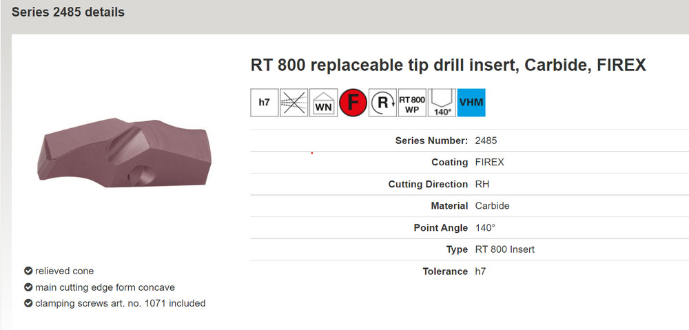 REPLACEABLE DRILL POINT - 2485-26.500 - 26.500MM - CARBIDE - GUHRING