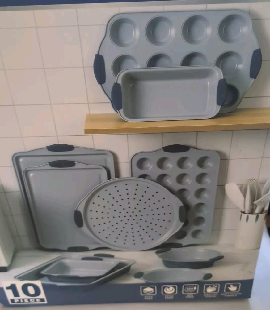 Nonstick Stackable Bakeware Set - Durable, Easy Release Baking Set 10 Pcs Navy