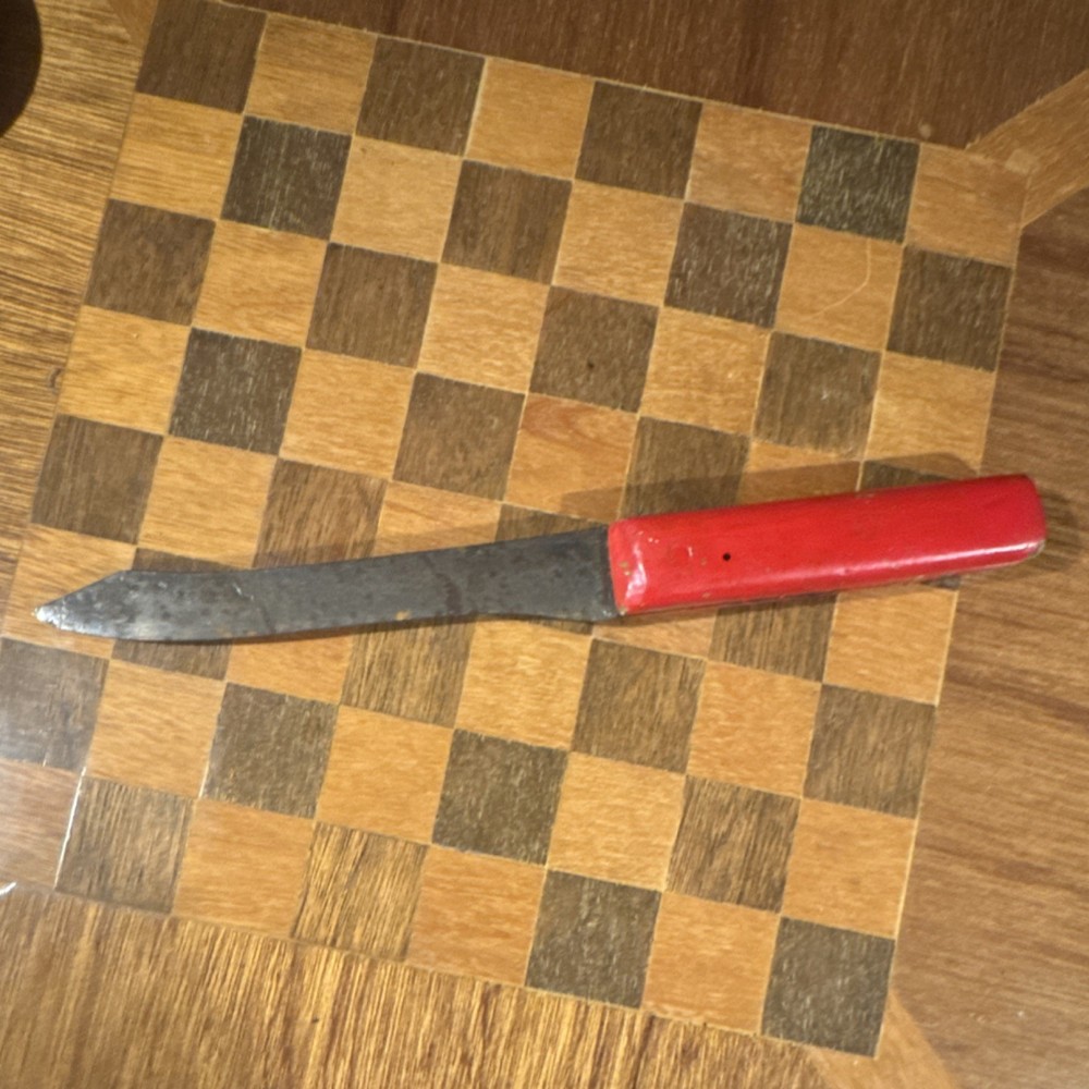 Vintage Fixed Blade Knife Red Wood Handle Clip Point Carbon Steel