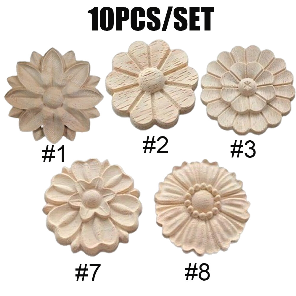 10PCS Hand Carved Solid Hardwood Applique/Onlay Rosette US