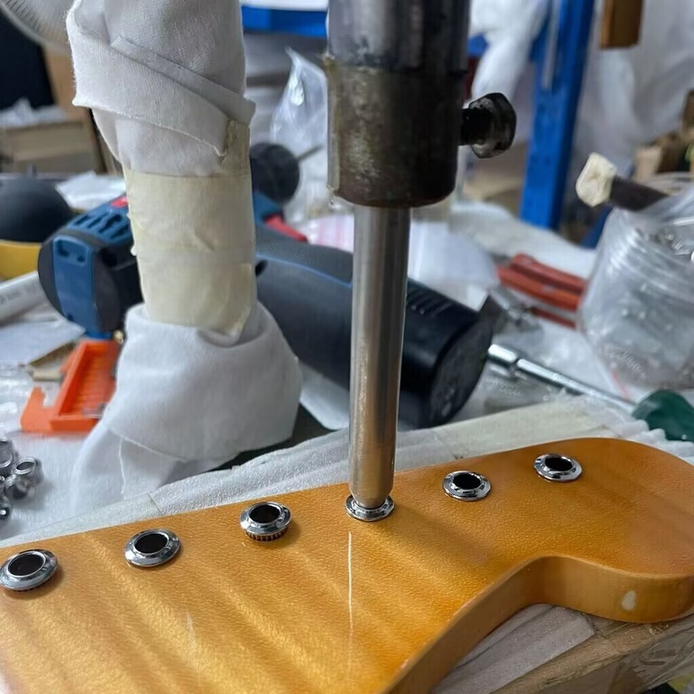 Chrome Plated 6Pcs Guitar String Through Body Ferrule Install Tool Sets