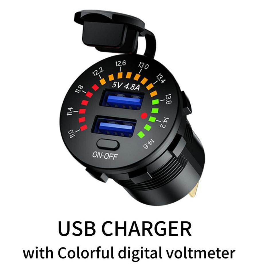 Dual USB Charger Socket Phone Fast Charging With Voltmeter & Switch Waterproof