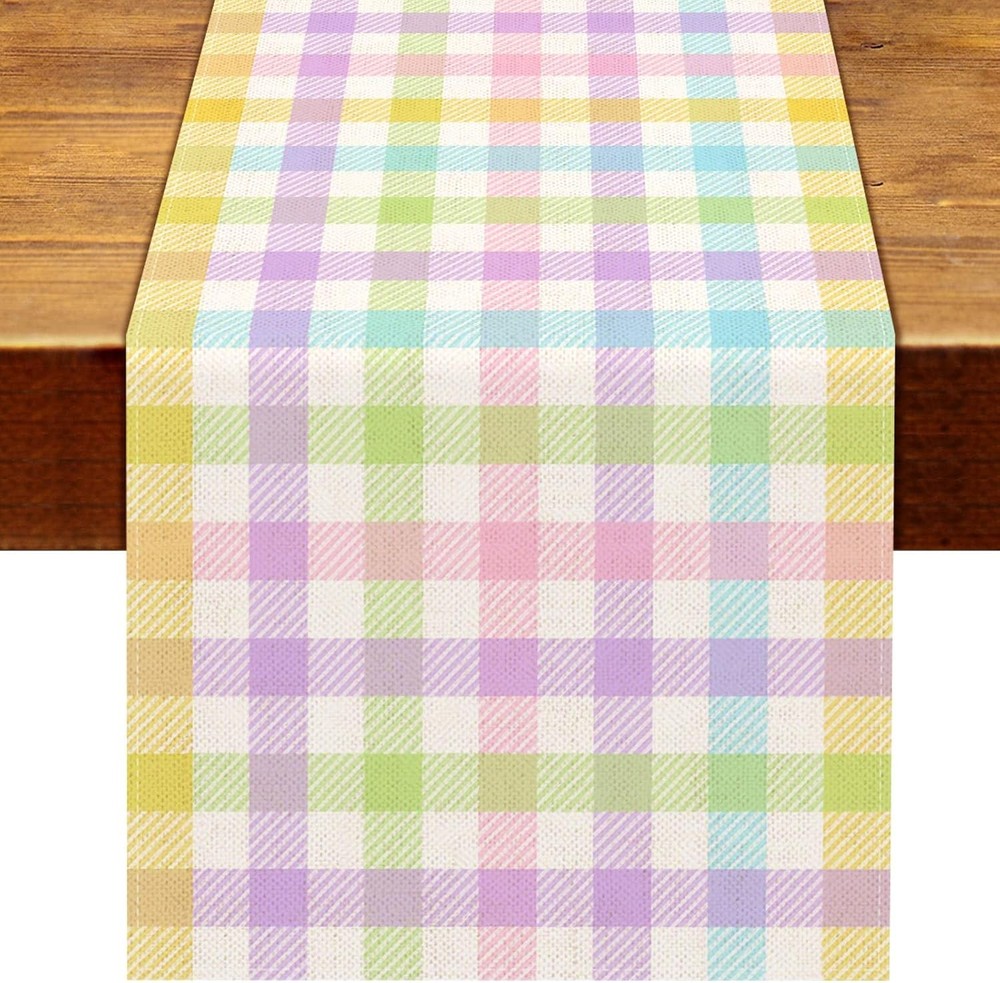 Nepnuser Linen Spring Easter Buffalo Check Plaid Table Runner Rustic Farmhouse H