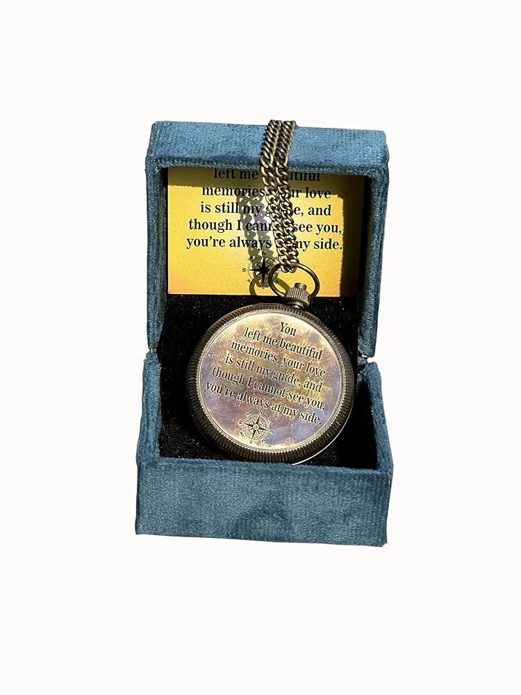 Personalised Engraved Brass Compass with Keychain - Custom Engraved Father, Son,