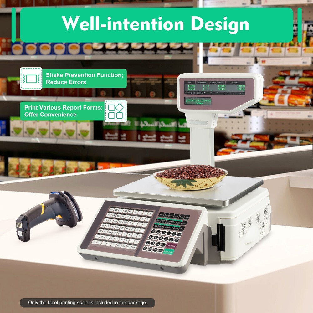 Commercial Barcode Scale With Thermal Label Printer and LCD Display New