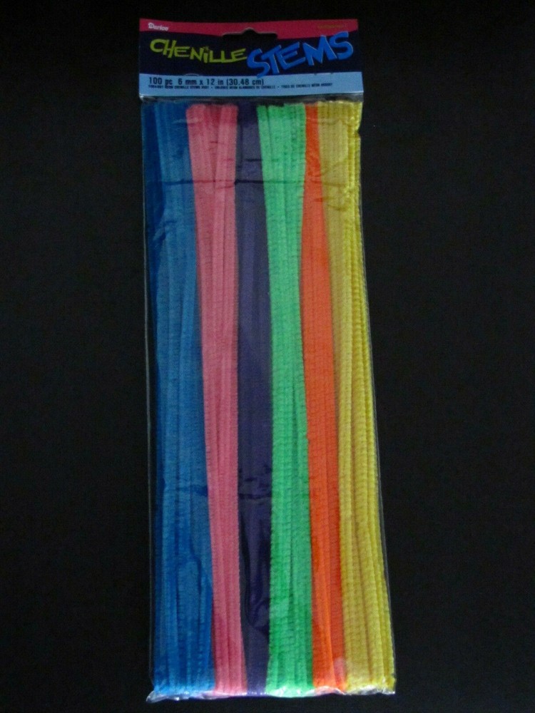 100 PCS CHENILE STEMS "Pipe Cleaners" Neon & Jewel Assorted