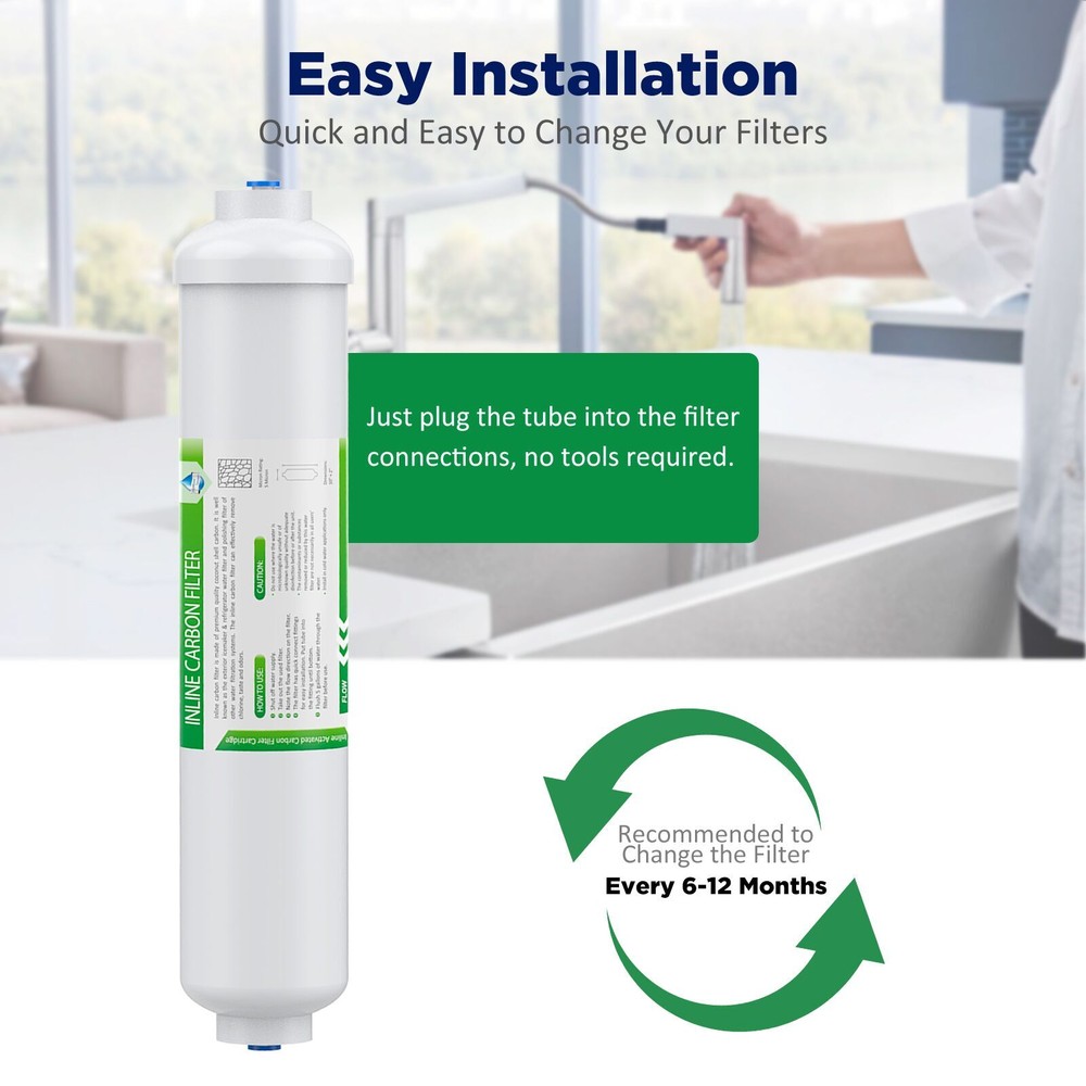 T33 Inline Post Carbon Water Filter 1/4" Quick Connect for RO System / Ice Maker