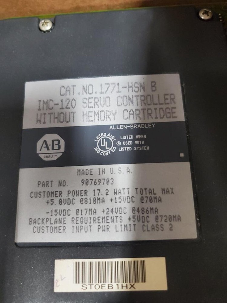 ALLEN BRADLEY 1771-HSN SER B SERVO CONTROLLER WITHOUT MEMORY CARTRIDGE REFURB