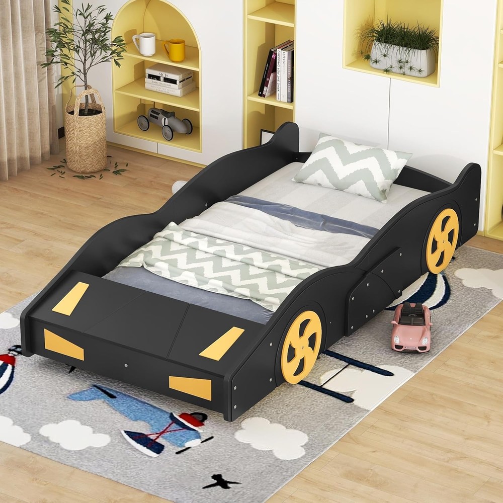 Twin Size Race Car Platform Bed with Storage Black