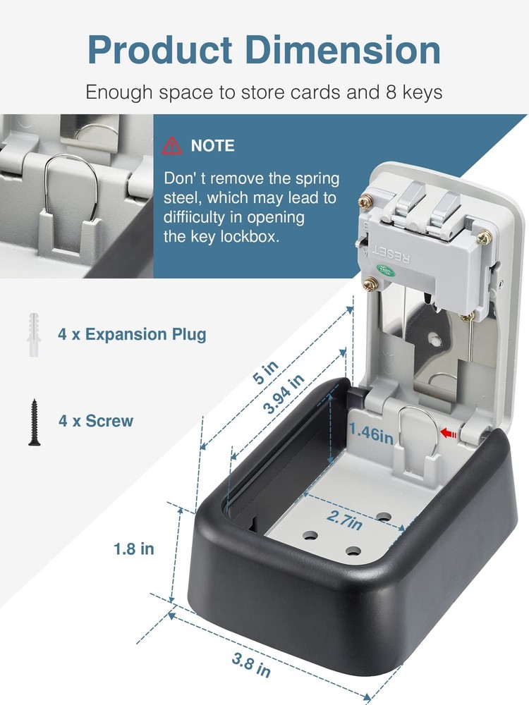Security Key Lock Box, 4-Digit Combination Waterproof Key Storage Lockbox Wal...