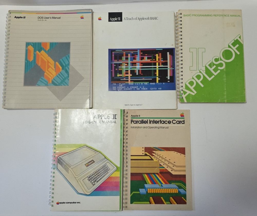 Lot of 5 Apple II Reference Manuals, DOS, AppleSoft, BASIC, Parallel Interface