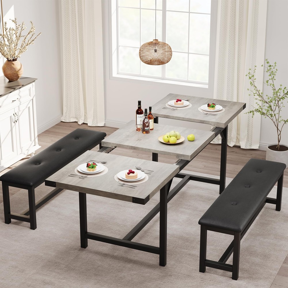 Dining Table Set for 4-8, 63" Rectangular Wooden Extendable Kitchen Table wit...
