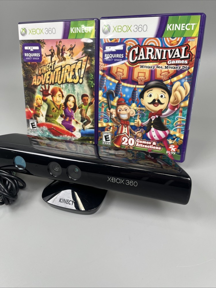 Xbox 360 Kinect Sensor 2 Game Bundle Kinect Adventures & Carnival Games TESTED
