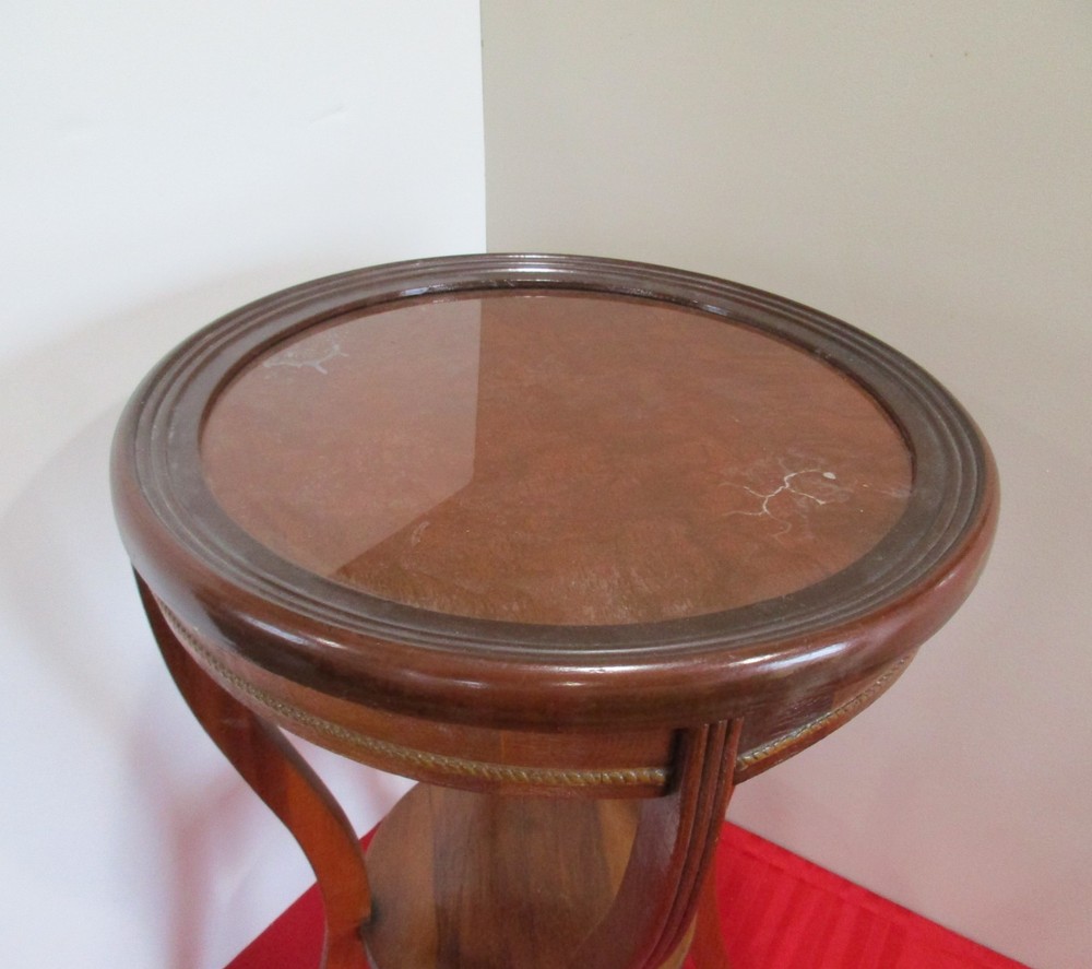 Mid Century Round Solid Wood / Glass End Table / Side Table