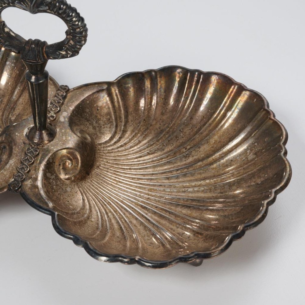 Crescent Silverware Divided Silverplate Sea Shell Condiment Serving Dish Bowl