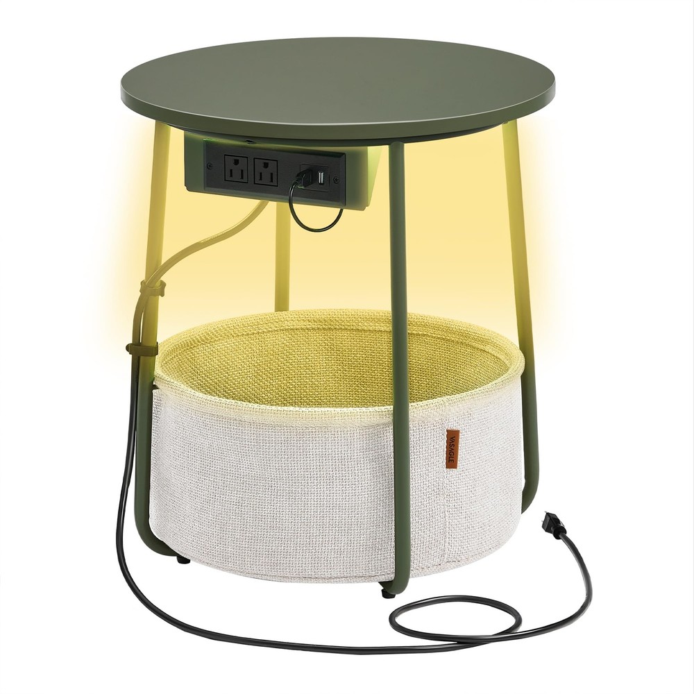 LILEA Collection - Side Table with Charging Station, Round End Table with Fab...