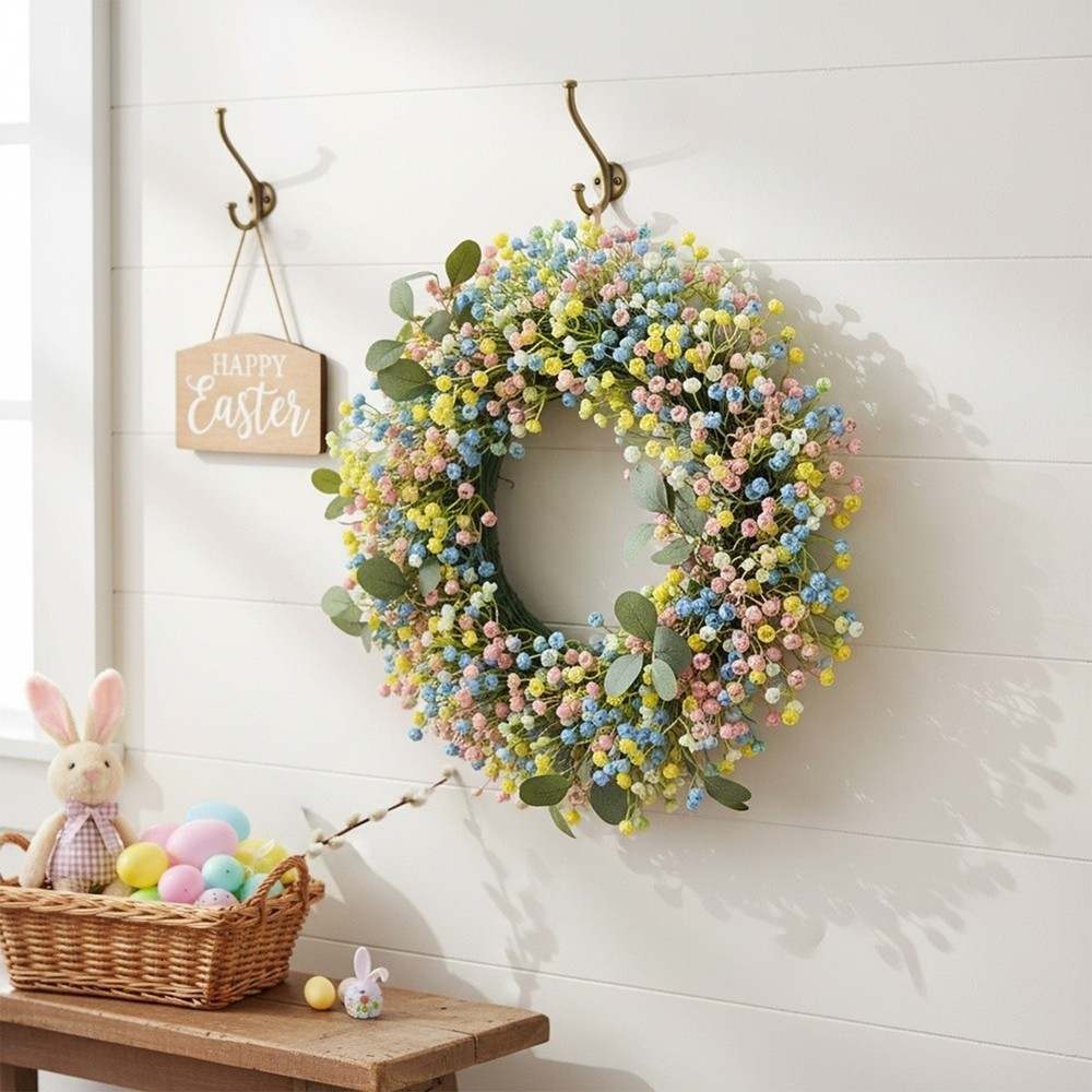 Artificial Wreath for Easter Spring Decor with Plastic Eucalyptus Leaves
