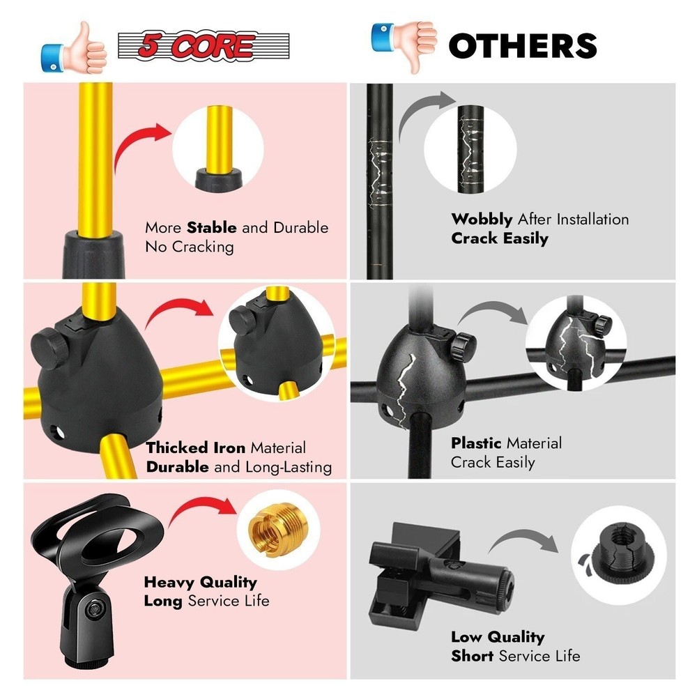 5Core Tripod Mic Stand 4Pcs Adjustable Holder Floor Microphone Boom Arm