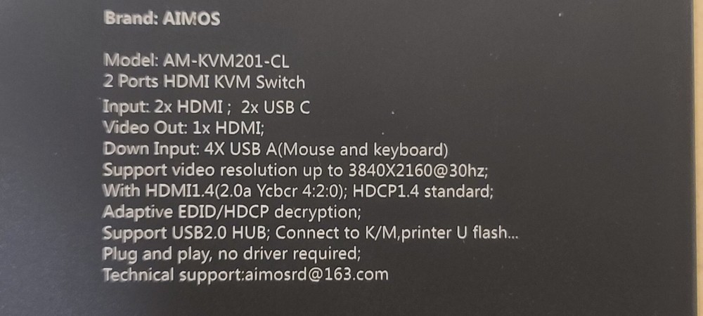 2x1 AIMOS AM-KVM201-CL 4K HDMI USB-C