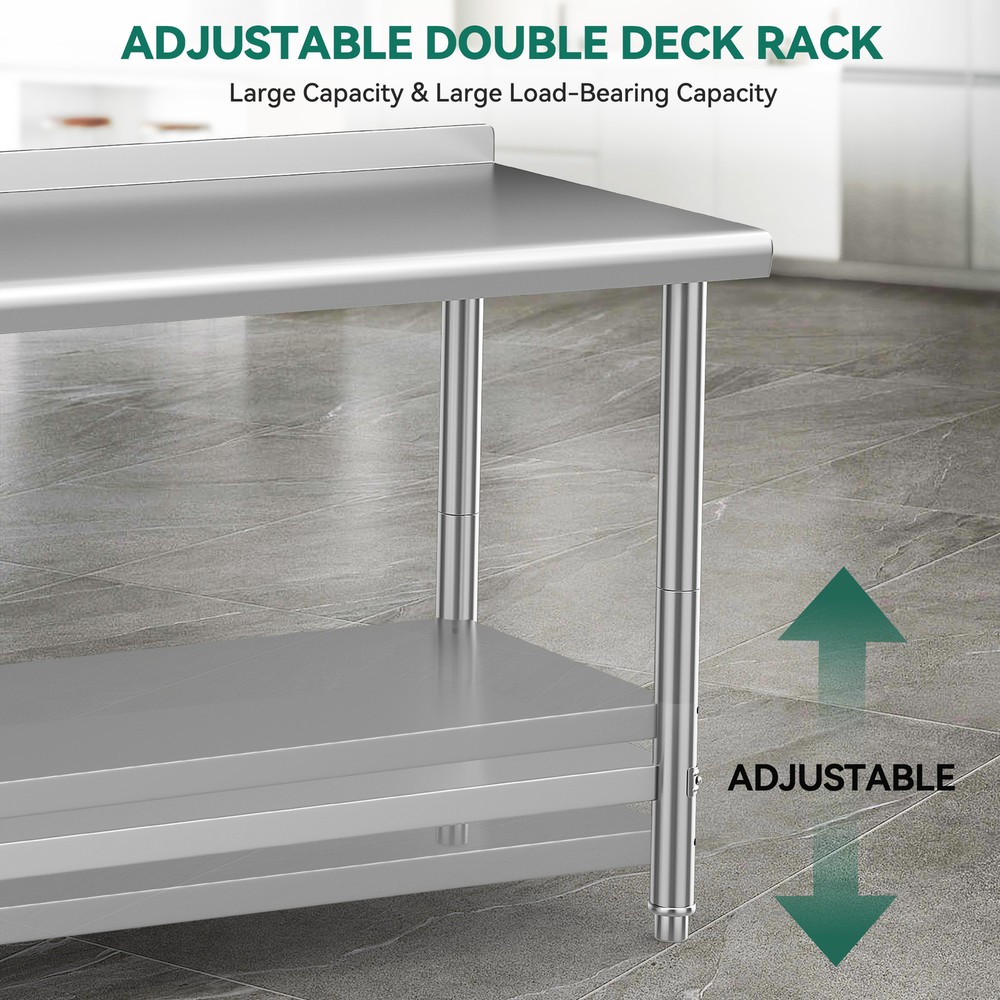 60" x 24" Stainless Steel Table for Prep & Work with Backsplash