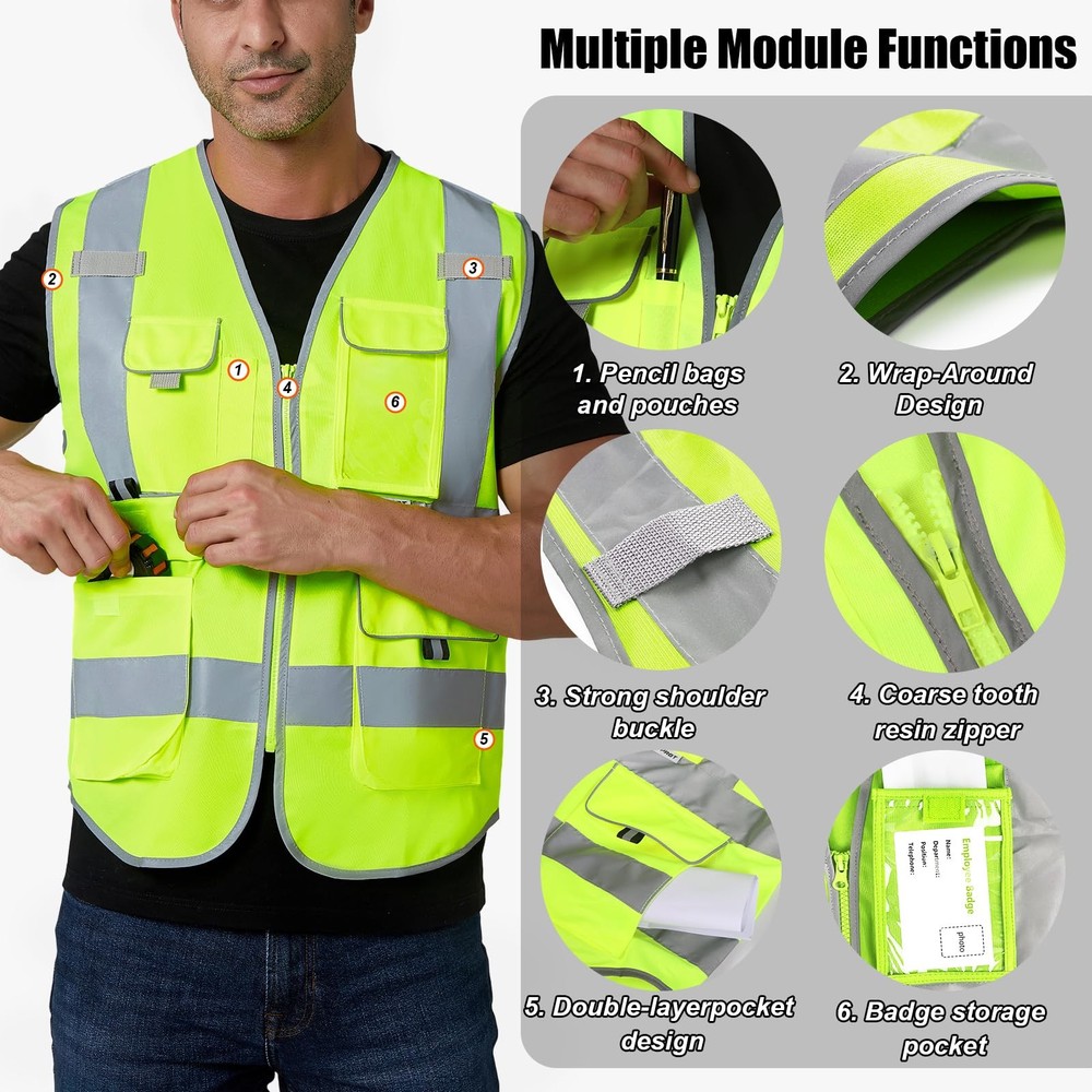 HYCOPROT High Visibility Safety Vest Hi Vis Reflective Security Construction ...