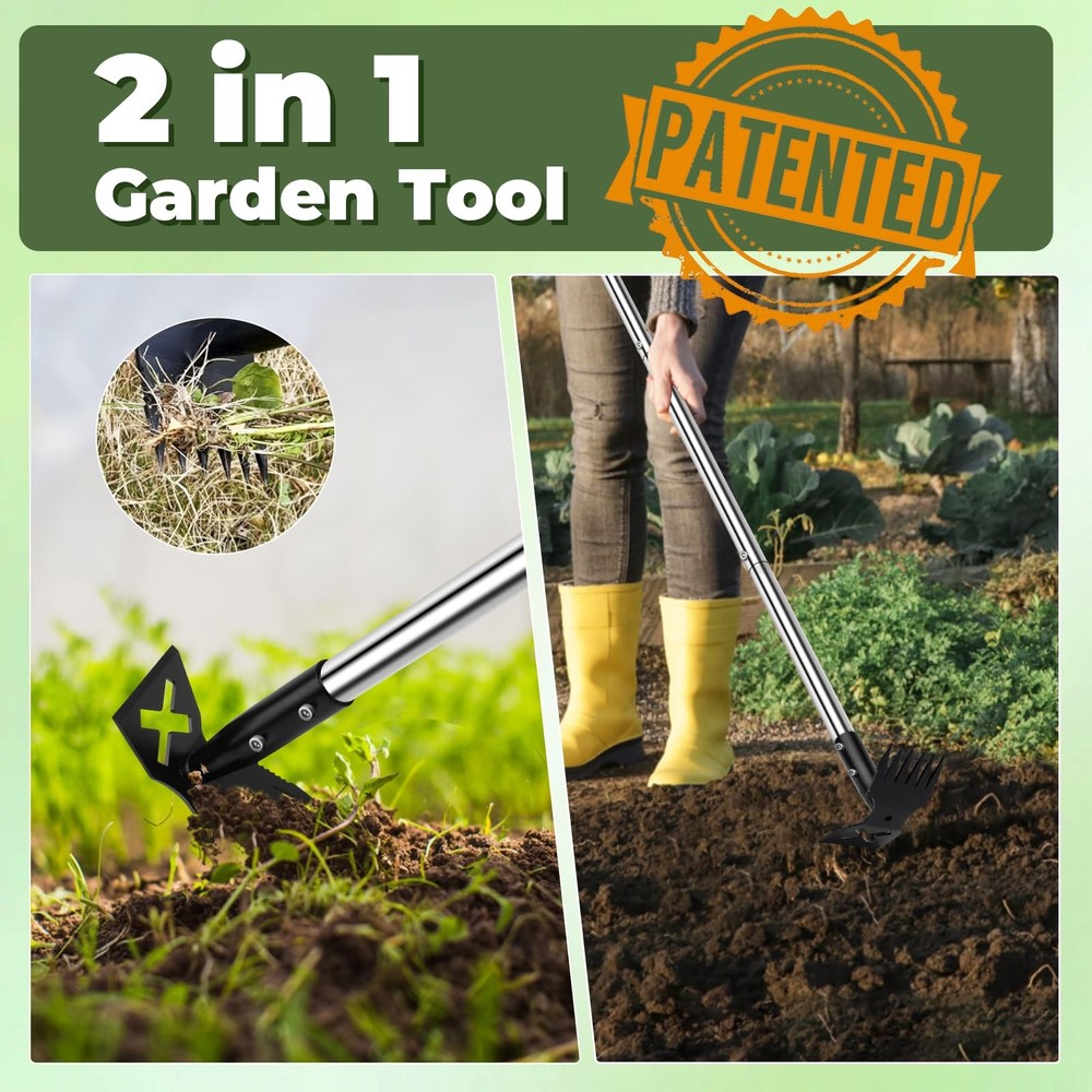 Weed Puller Tool with Long Handle, 60" Manual Weeding Tools Gardening, 2 in 1...