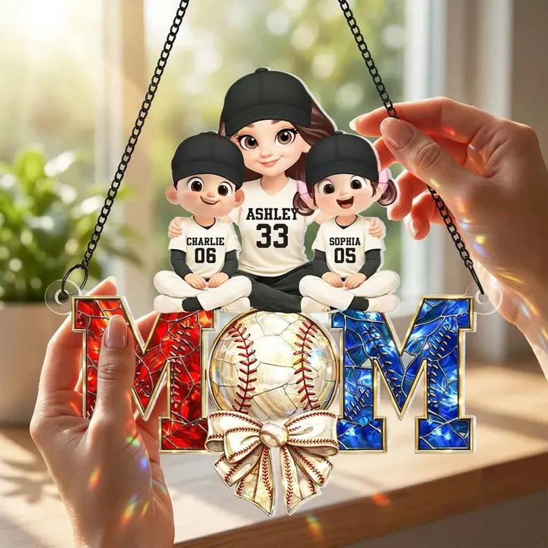 Personalized Baseball Mom Acrylic Suncatcher Custom Gift Decor