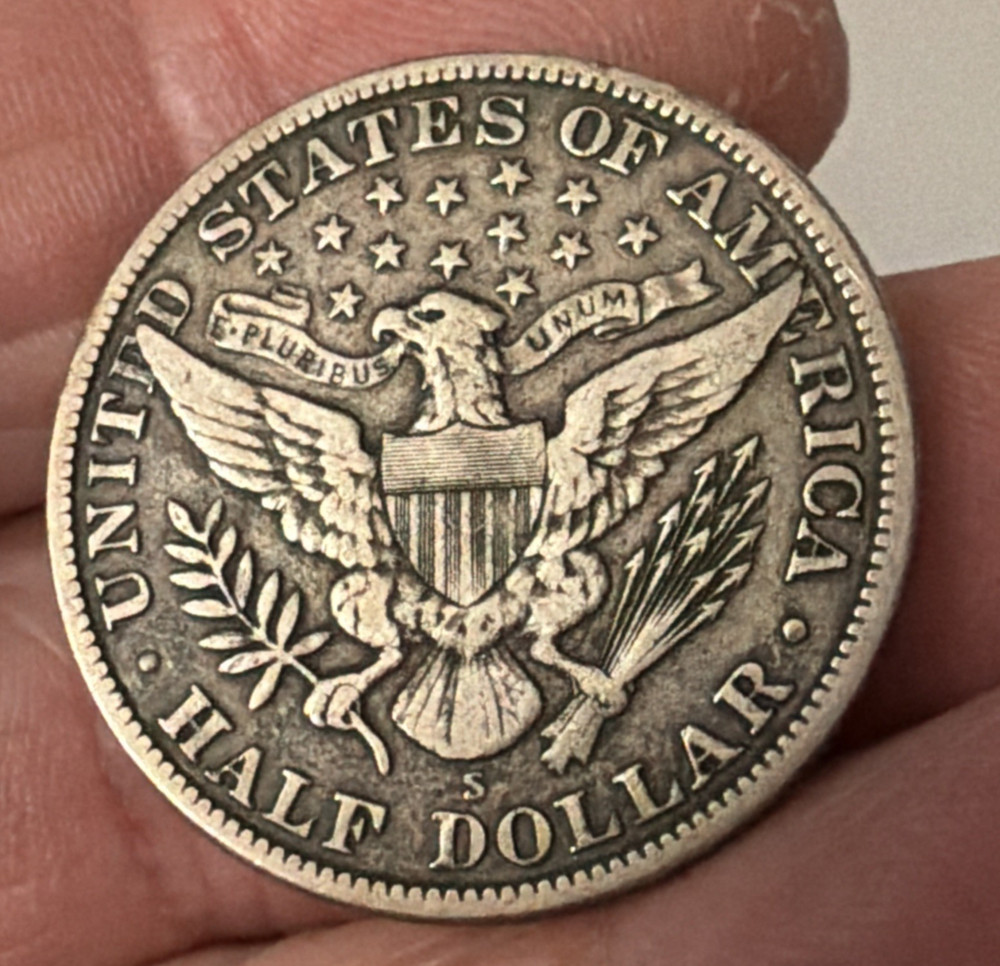 1912-S BARBER HALF DOLLAR - VF+