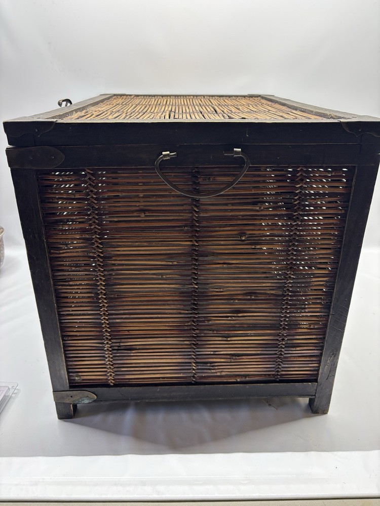 Vintage 1970s Split Bamboo & Brass Mounted Trunk