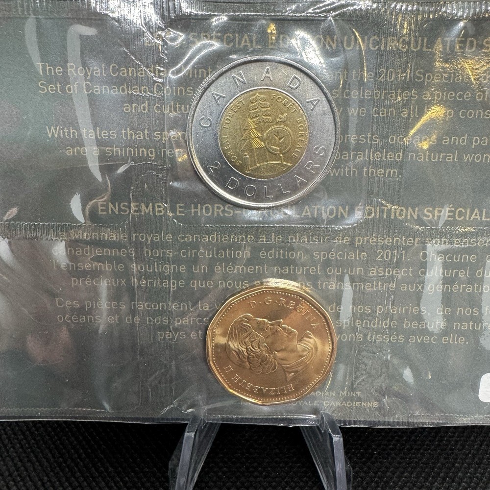 Rare Error Package Canada 2011 Uncirculated Special Coin Set Wrong Side $1 & $2
