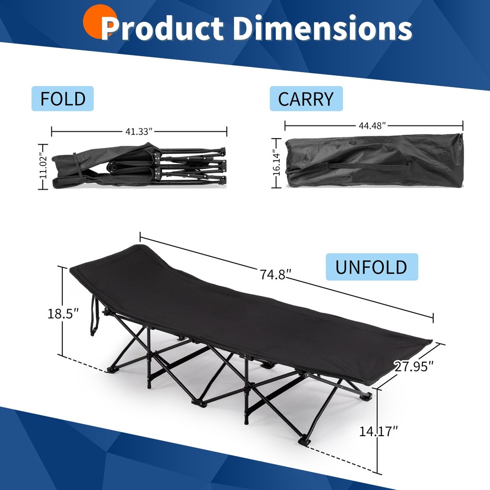 Folding Camping Cot Bed with Soft Pad, Portable Outdoor Cot