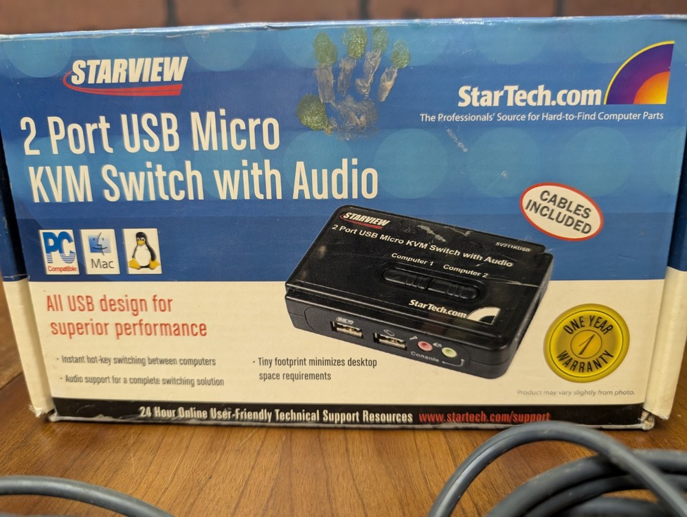 StarTech StarView 2-Port USB Micro KVM Switch Kit w/Audio & Cables SV221KUSB