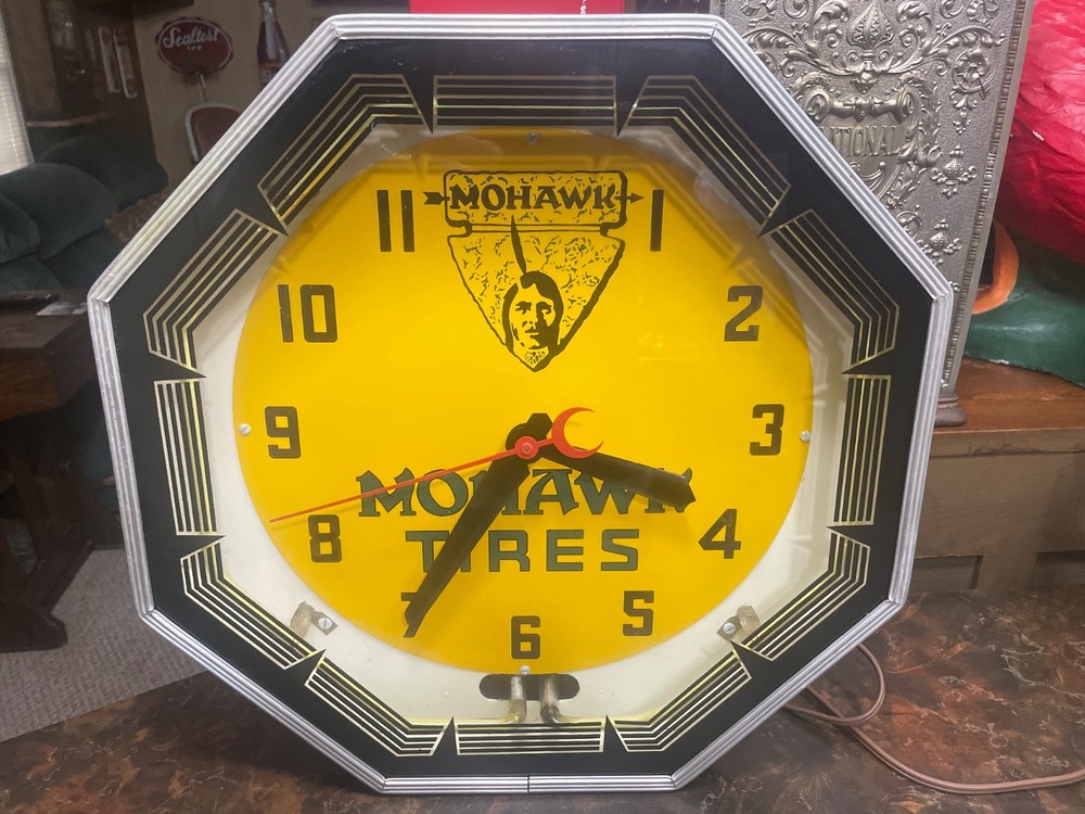 Vintage Neon Clock, Mohawk Tires, sign