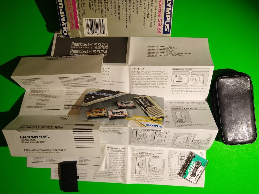Olympus Pearlcorder Model S924 w/ Leather Case, Box & Papers - NOT fully working