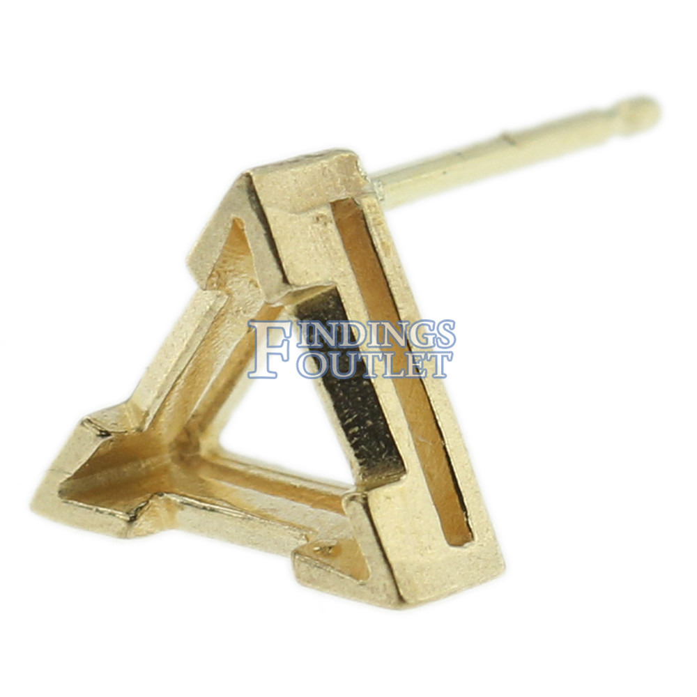 14k Yellow Gold V-End Triangle Stud Earring Mounting Setting Push Back Post USA