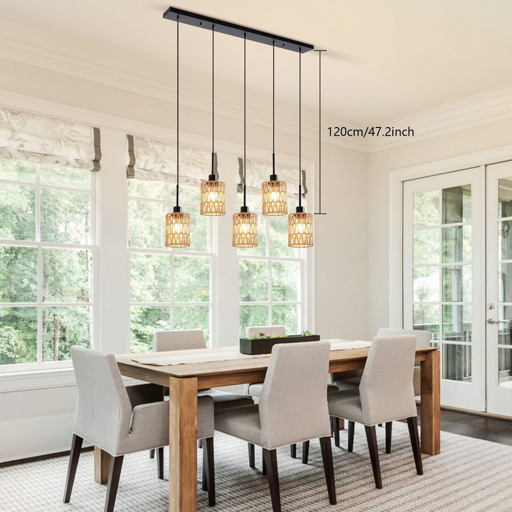 Pendant Light, 5-Light Pendant Lamp, Height Adjustable Hanging Ceiling Light
