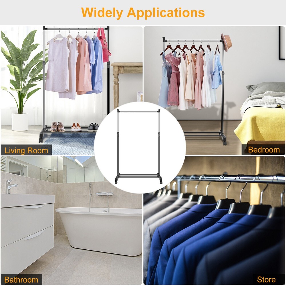 Single/Double Adjustable Clothes Hanger Rolling Garment Rack Duty Rail Organizer