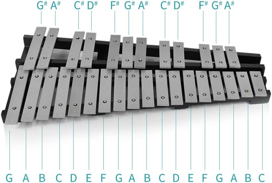 30 Notes Foldable Glockenspiel - Portable Xylophone with 4 Mallets, Black Frame