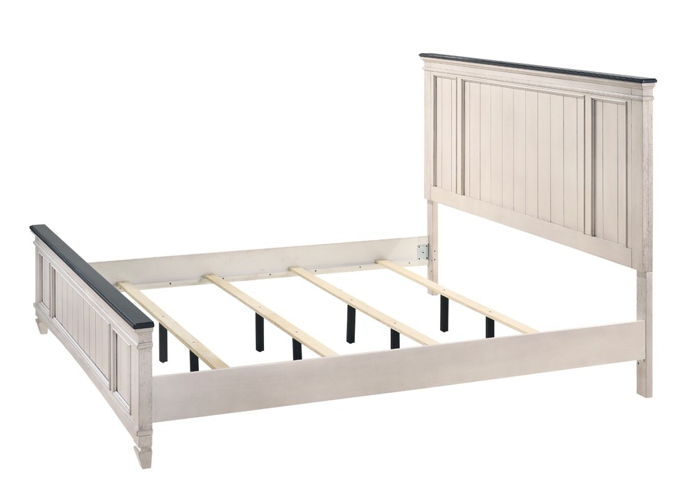 Rustic Cottage Style 3pc King Panel Bed Set Beige Finish Solid Wood Bedroom