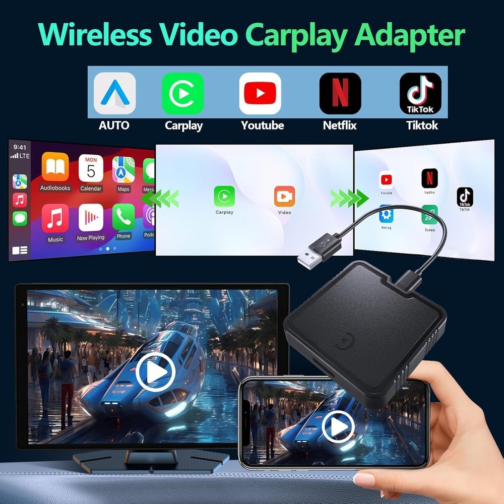 Wireless CarPlay & Android Auto Adapter - Netflix YouTube TF Card Support