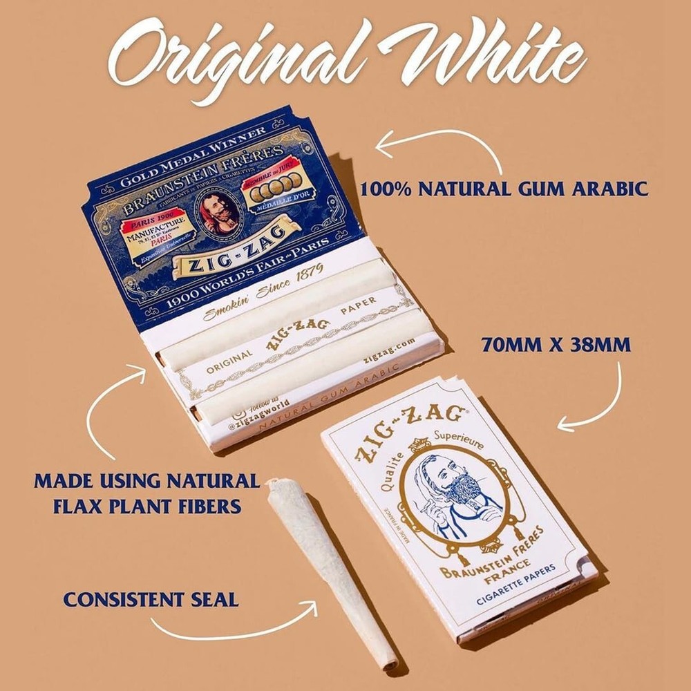 ZIG-ZAG Rolling Paper Original White 70mm Size - (48-Pack) Display Box
