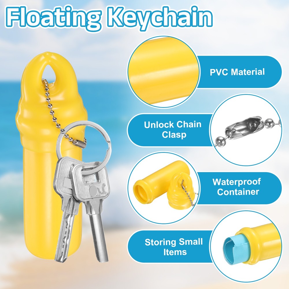 Waterproof Floating Keychain with Container, Yellow
