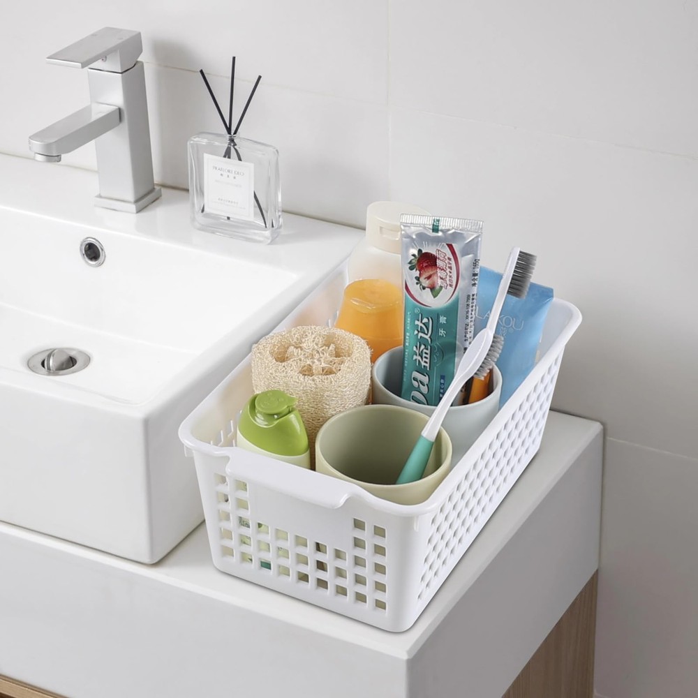 6-Pack White Plastic Storage Basket, Small Storage Basket