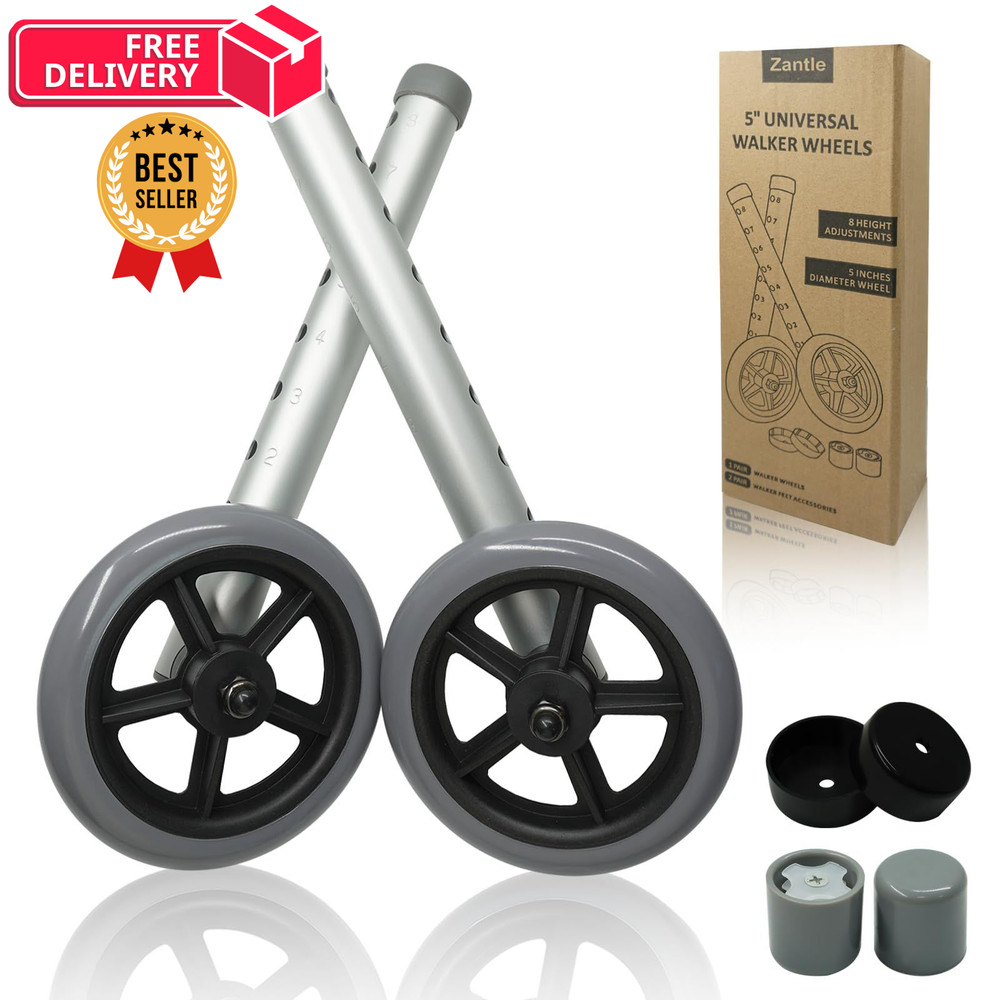 Zantle Universal Walker Wheels Replacement - 5 Inch, 5 inches, Grey